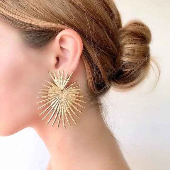 Gold Sunburst Boho Large Statement Earrings - Picture 6 of 9